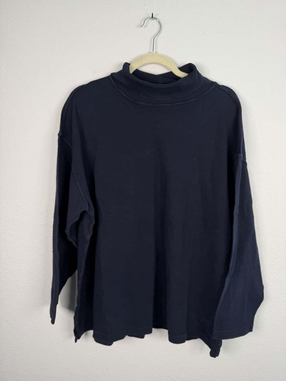 DKNY Vintage 90s Mock Neck Navy Blue Cotton Sweater Large L Donna Karan New York